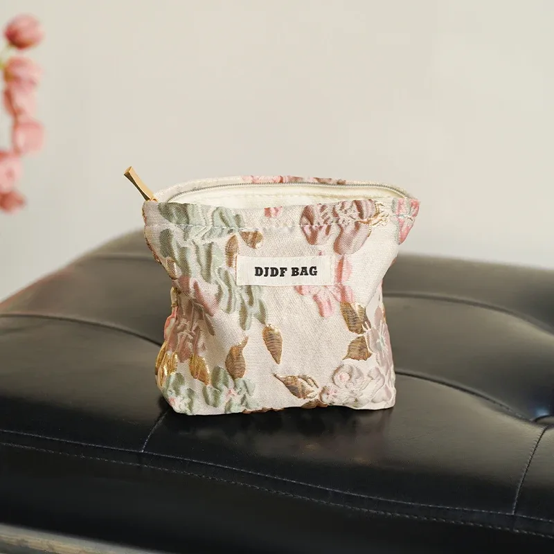 sac à cosmétiques pour femmes, petit sac de rangement vintage à fleurs violettes pour cosmétiques, rouge à lèvres, porte-monnaie portable, porte-carte de banlieue ins