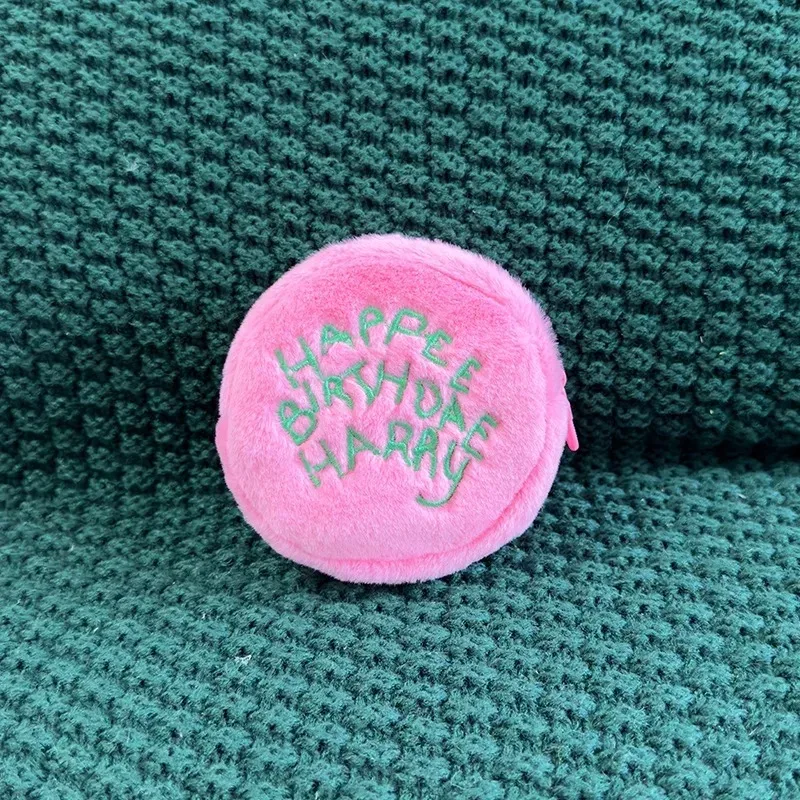 portefeuille portable en peluche rose à pois, mini porte-monnaie, organisateur de câbles d'écouteurs, pochette de rangement en forme de gâteau