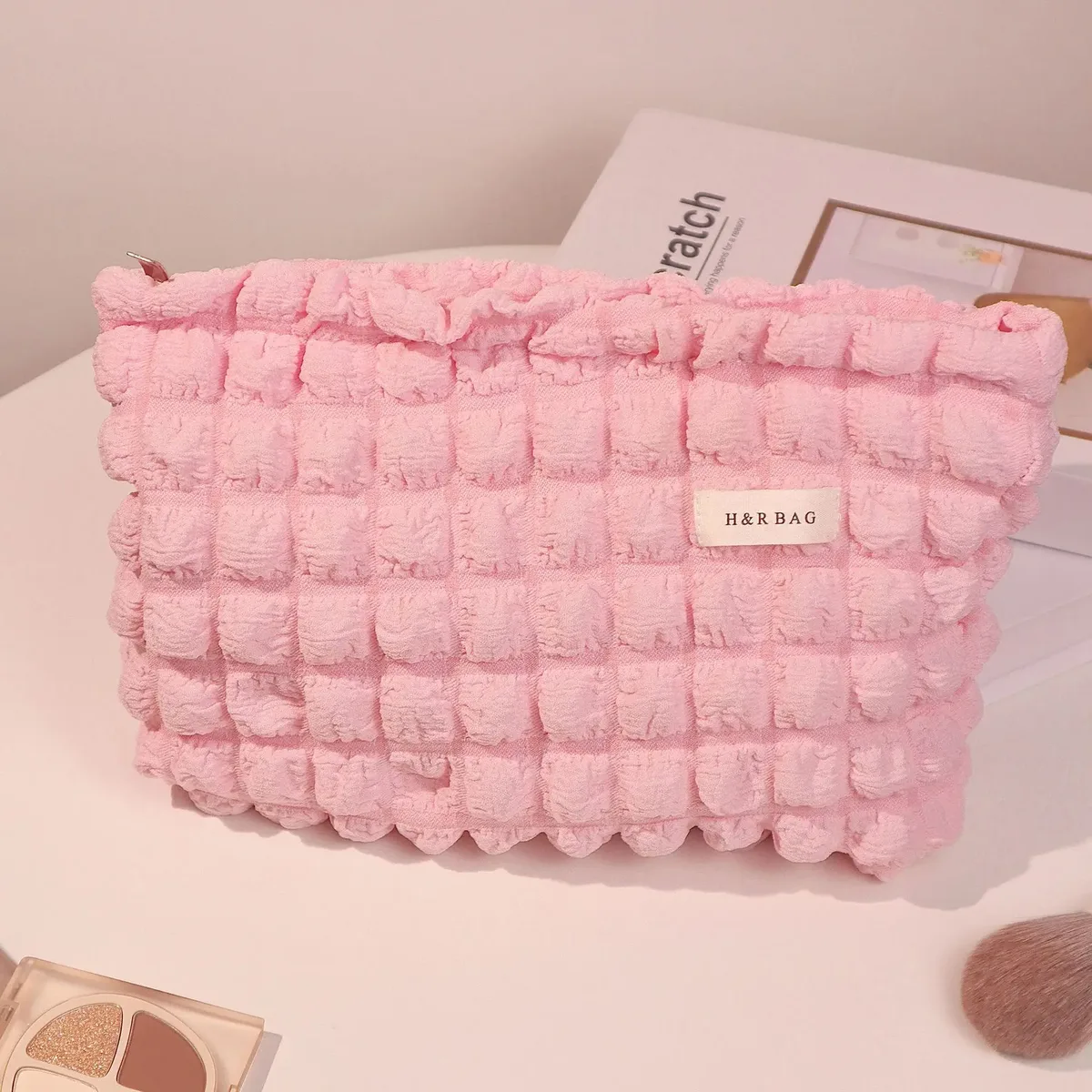 Sac à cosmétiques couleur bonbon pour filles, mode coréenne, pochette de rangement de maquillage de grande capacité, sacs de maquillage à fermeture éclair, pochette rose, étui de beauté