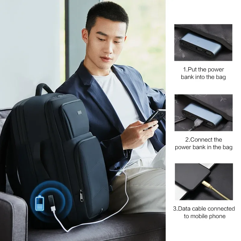 sac à dos pour ordinateur portable oiwas de grande capacité, extensible, avec port de chargement usb, 17,3 pouces, étanche, sac de voyage d'affaires pour hommes et femmes