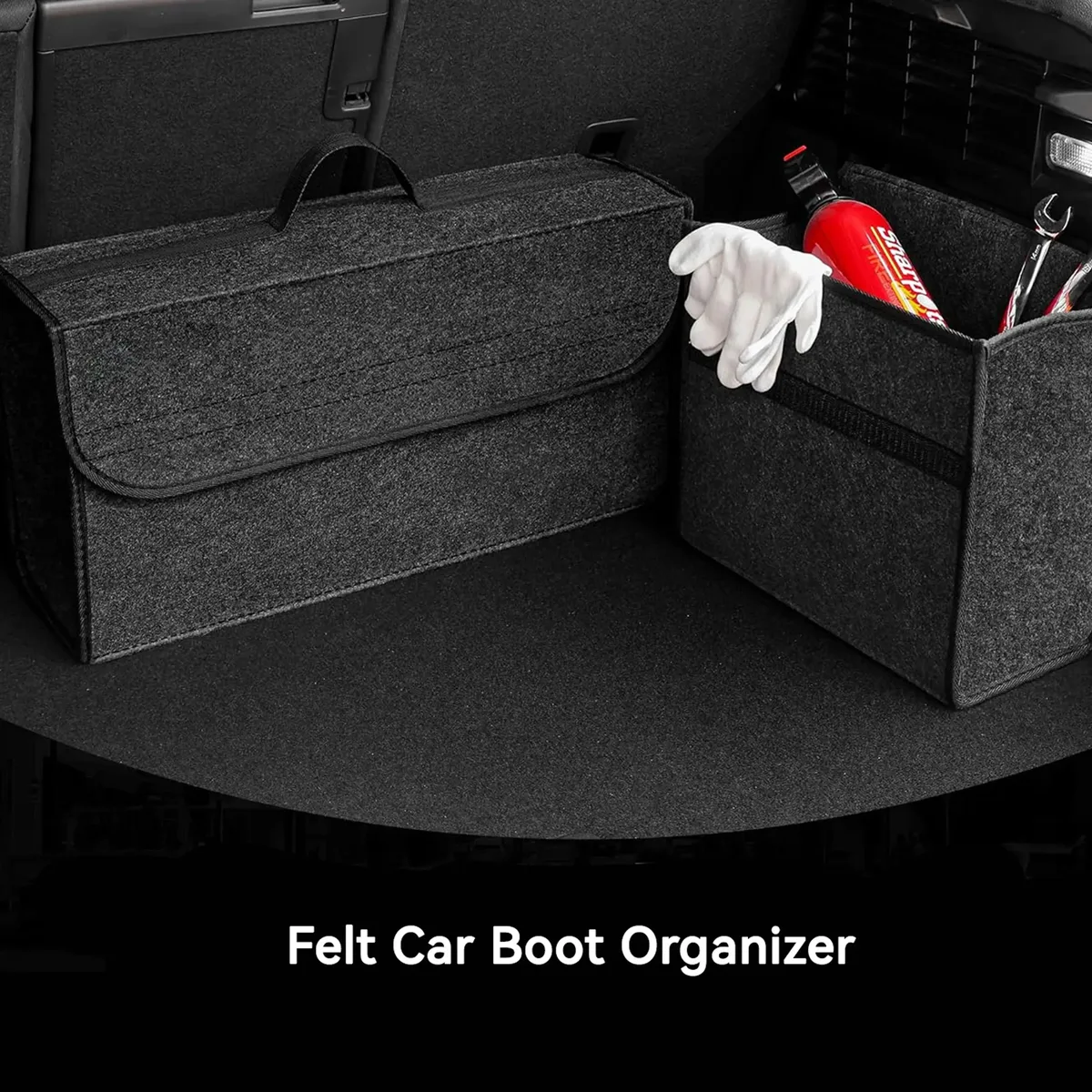 organisateur de coffre de voiture en feutre pliable, boîte de rangement améliorée en feutre multi-usage pour outils, courses et entretien, 2 tailles
