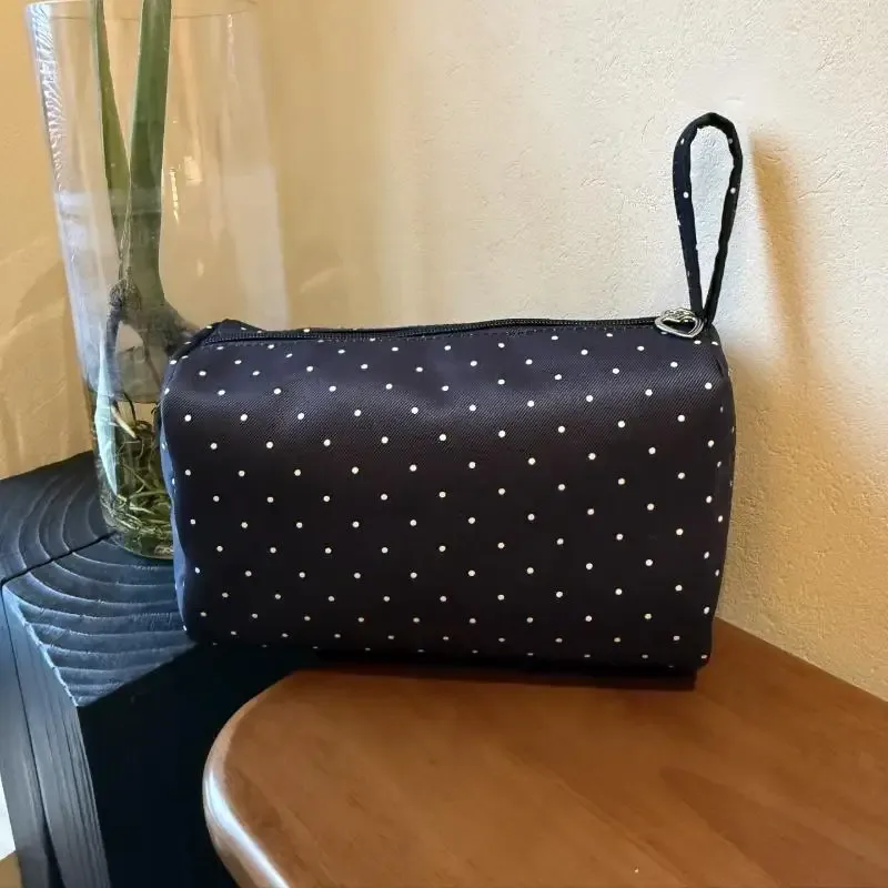 trousse de toilette grande capacité à fermeture éclair en twill à pois, portable, pour étudiants, dortoir et voyage