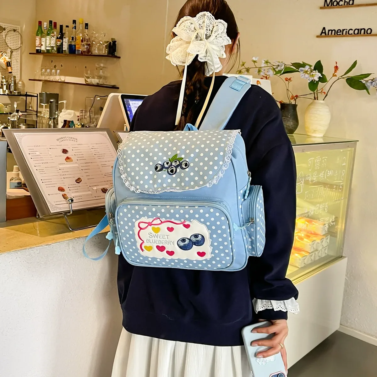 sac à dos rose pour enfants, motif fraise brodée, style dessin animé japonais, idéal pour l'école, cadeau d'anniversaire, nouveauté 2026