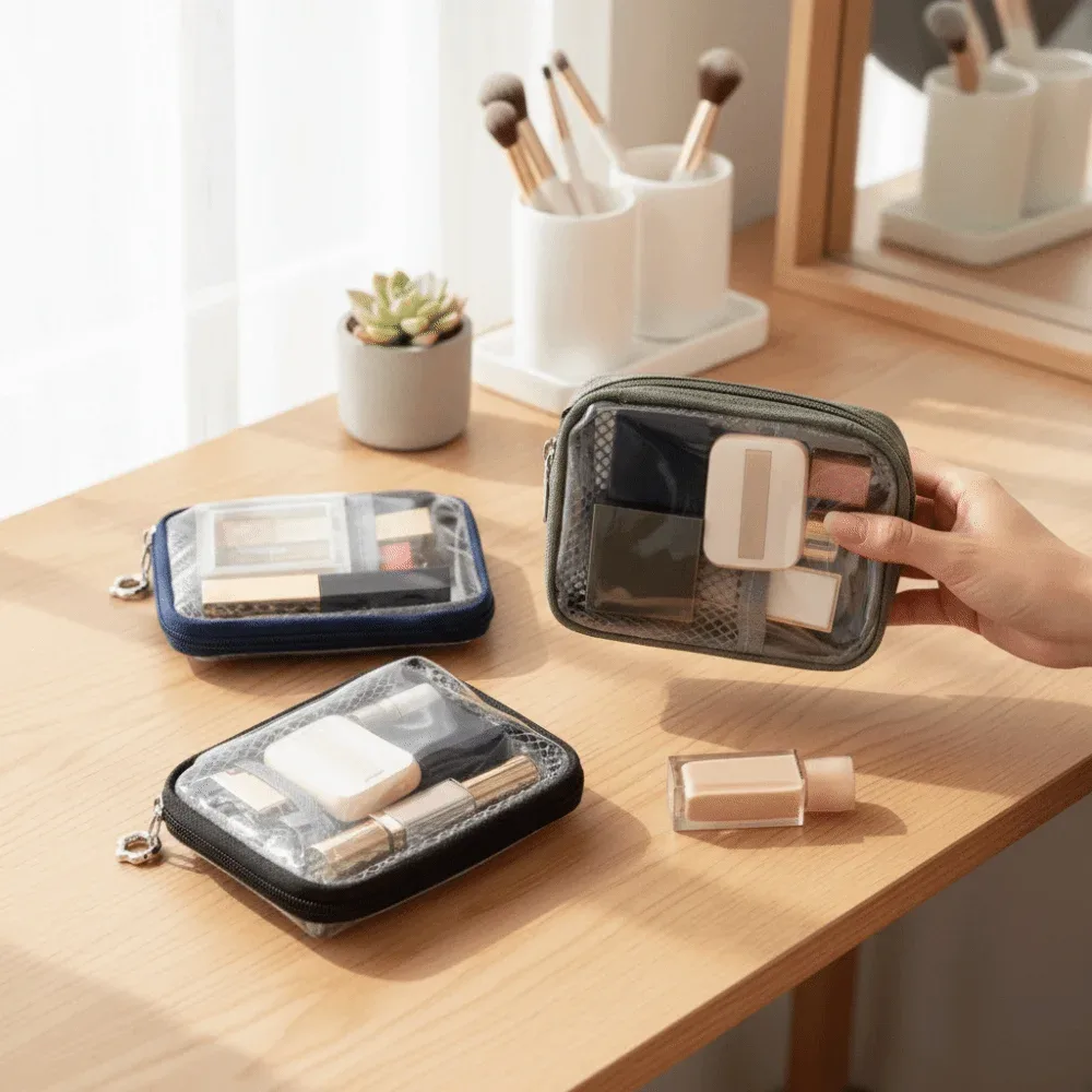 Sac de rangement transparent en PVC avec fermeture éclair, grande capacité, étanche, trousse de toilette à coque rigide, sac de maquillage multifonctionnel, organisateur.