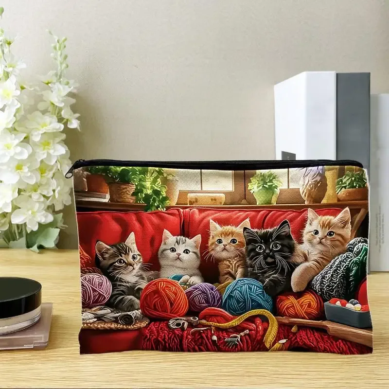 1 pièce, jolie pochette multifonctionnelle à fermeture éclair, sac de maquillage mignon en forme de chat pour femmes, sac de rangement pour bijoux, petit sac de voyage.