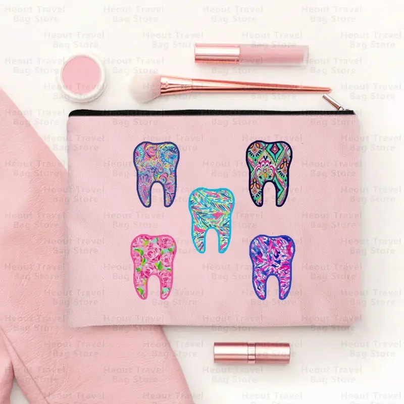 sac de dessin animé de dents pour femmes, pocommuniste de maquillage cosmétiques kawaii, trousse à crayons pour enfants, sacs de toilette en toile de voyage, poudres de golf, 2023