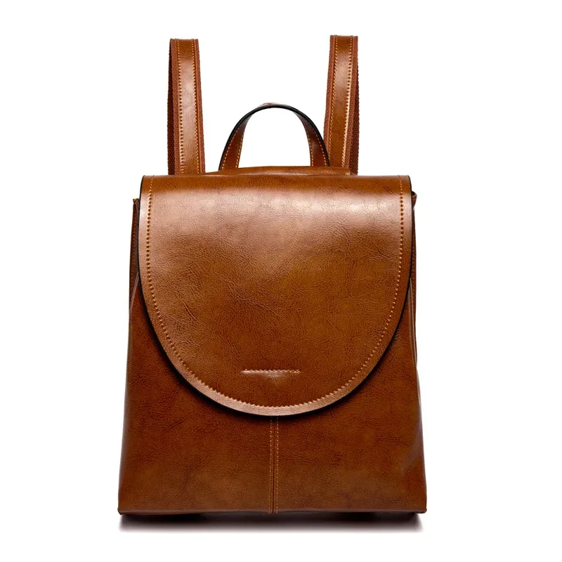 sac à dos en cuir véritable pour femmes, à bandoulière, à la mode, en cire d'huile, sac de jour