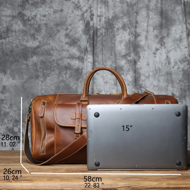 sac de voyage vintage en cuir véritable pour hommes, sac polochon en cuir de cheval fou, grande capacité, couche supérieure en peau de vache, sac à bandoulière nzpj