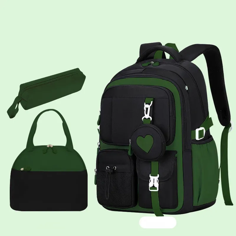 sac à dos scolaire, trousse et sac à déjeuner, ensemble trois pièces, tissu nylon imperméable, pour garçon, fille, adolescents, tendance