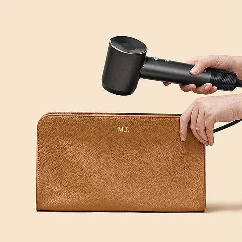 sac de rangement pour sèche-cheveux en cuir pu souple personnalisé, sac de voyage de grande capacité pour fer à friser, sac cosmétique de luxe pour femme