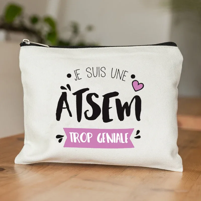 trousse de toilette au design d'appréciation atsem pour l'école française – pochette zippée en polyester durable avec trousse de maquillage inspirée de l'école française
