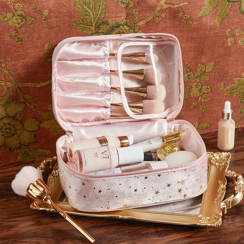 trousse de maquillage en velours pour fille, trousse de rangement pour rouge à lèvres, trousse de toilette, trousse de beauté, poudres, trousse cosmétique portable