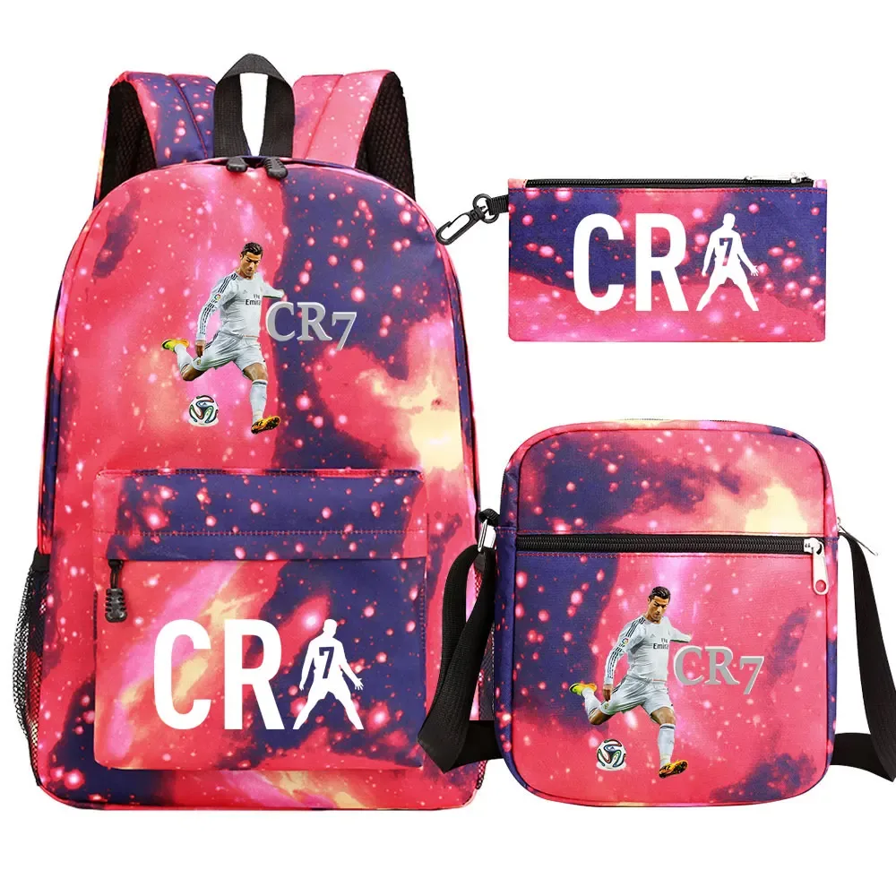 football cr7 cosplay sacs d'école sac à dos scolaire ordinateur portable adolescent garçons filles cartables 3 pièces/ensemble
