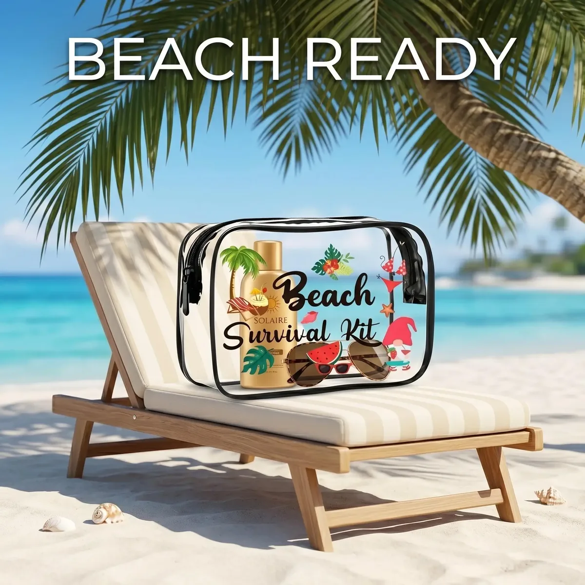 1 pièce sac de plage transparent, trousse de maquillage pour vacances d'été, organiseur de toilette de voyage étanche, trousse de survie de plage en pvc transparent, sac de rangement