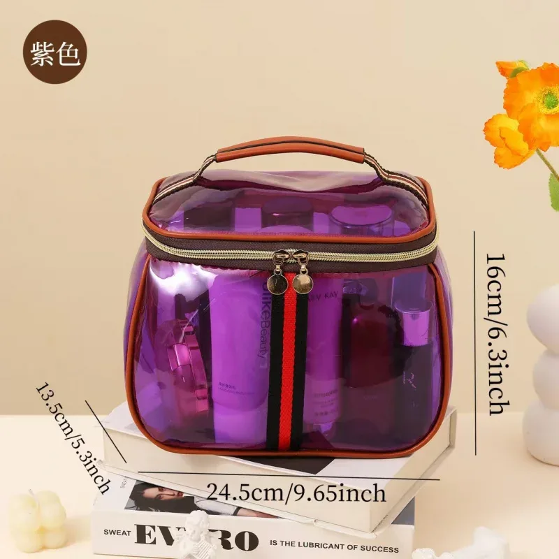 sac de maquillage en pvc transparent, imperméable, portable, organiseur de toilette de voyage, grande capacité, pochette de rangement cosmétique à fermeture éclair