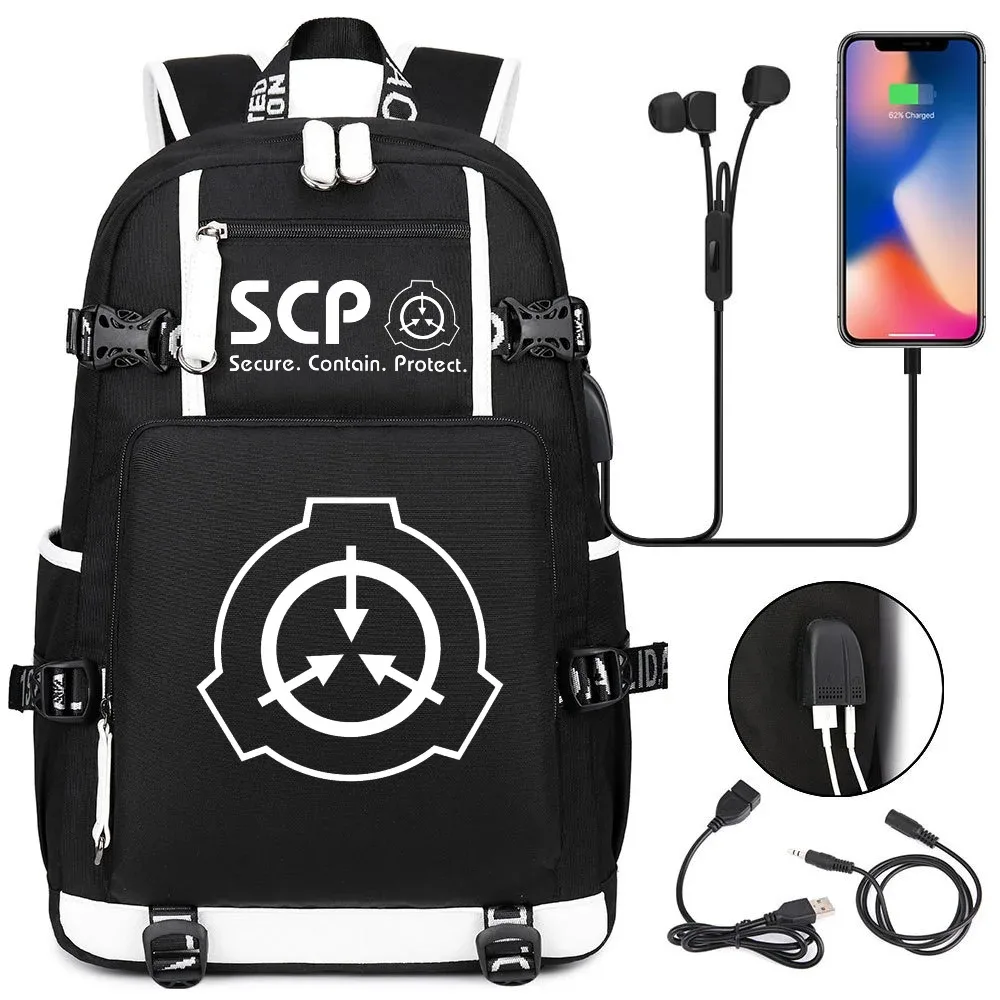 scp secure contain protect sac à dos pour fille et garçon, cartable, grande capacité, sac pour ordinateur portable, étanche, multifonction, chargement usb