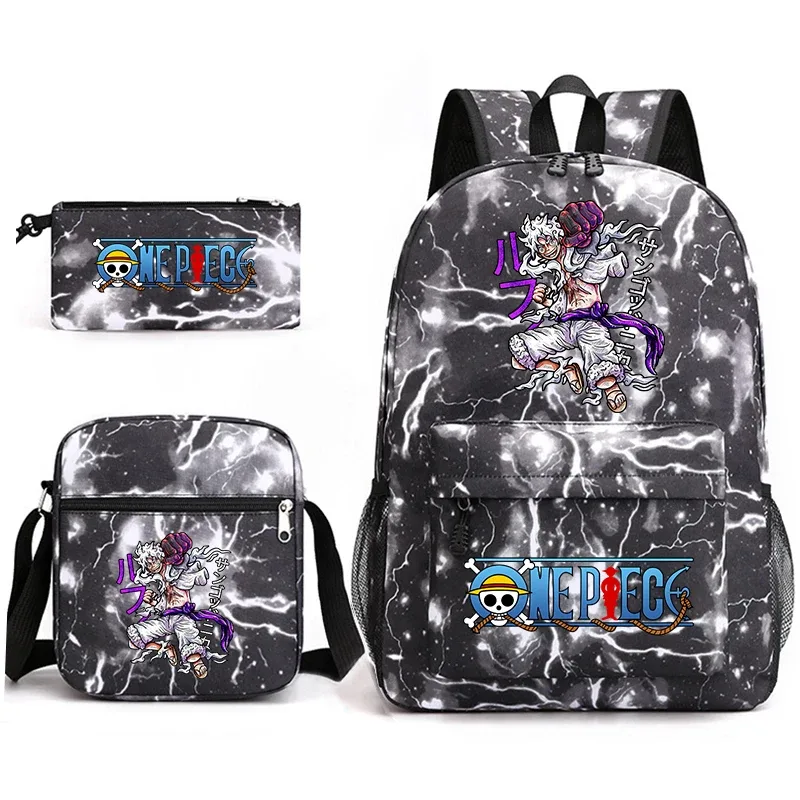 ensemble de sacs à dos d'école imprimés one piece luffy, 3 en 1, sac à bandoulière, trousse à crayons pour garçons, filles, enfants