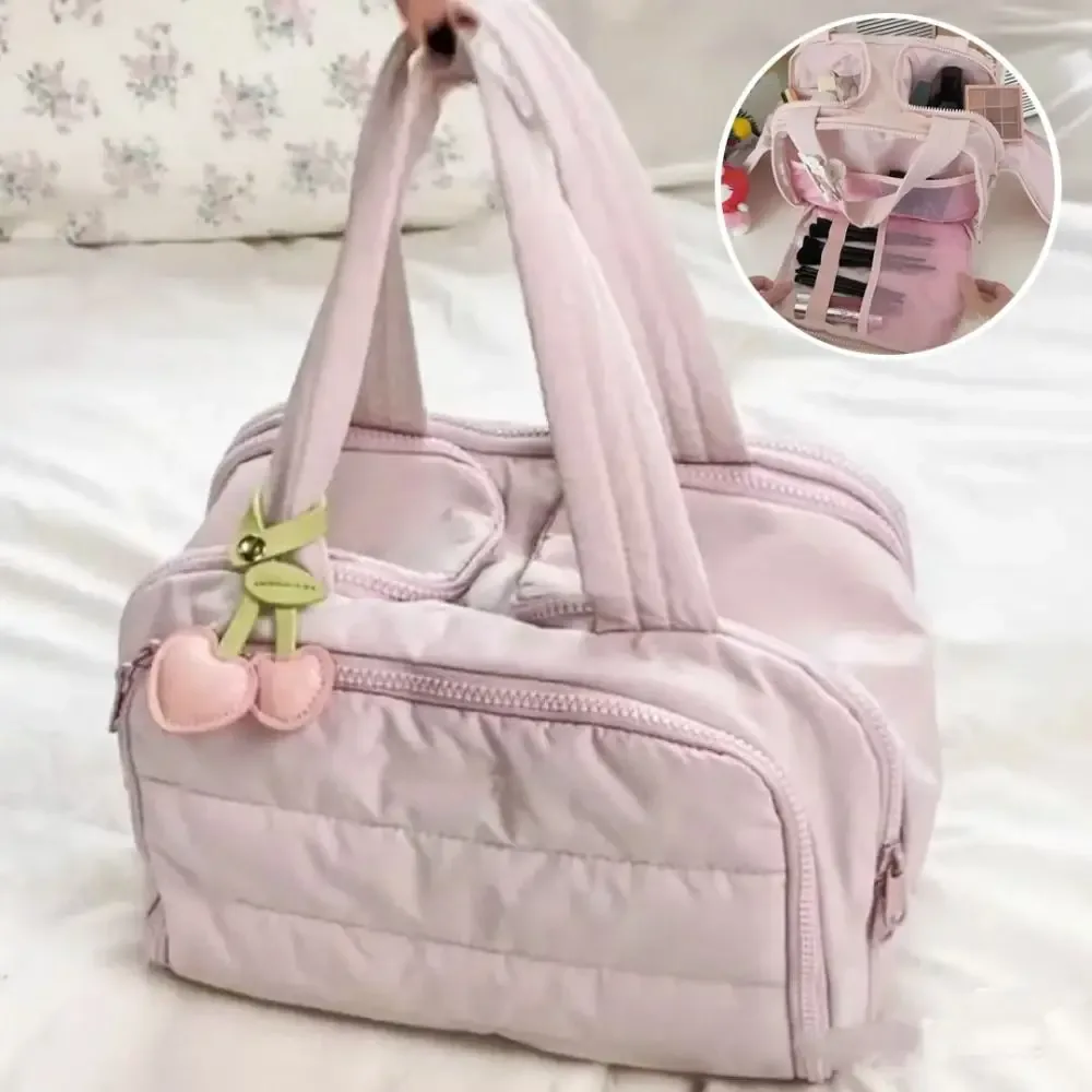 sac de toilette de voyage multi-poches avec fermeture éclair, poignée confortable, compartiments séparés pour articles secs et humides, ouverture double face