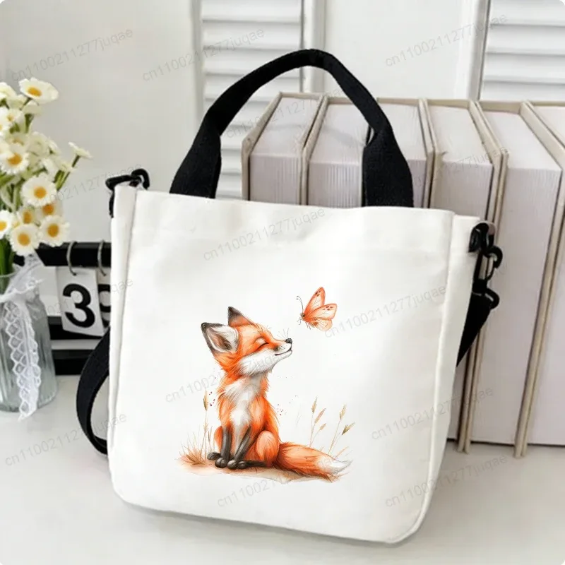 sac à bandoulière en toile motif renard kawaii - sac fourre-tout créatif fantaisie pour femme - sacs à main décontractés légers - sacs de shopping - cadeaux