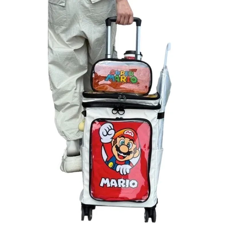bagage transparent de dessin animé de style harajuku 20 pouces, sac de cabine en pvc transparent, valise à roulettes transparente avec roulettes