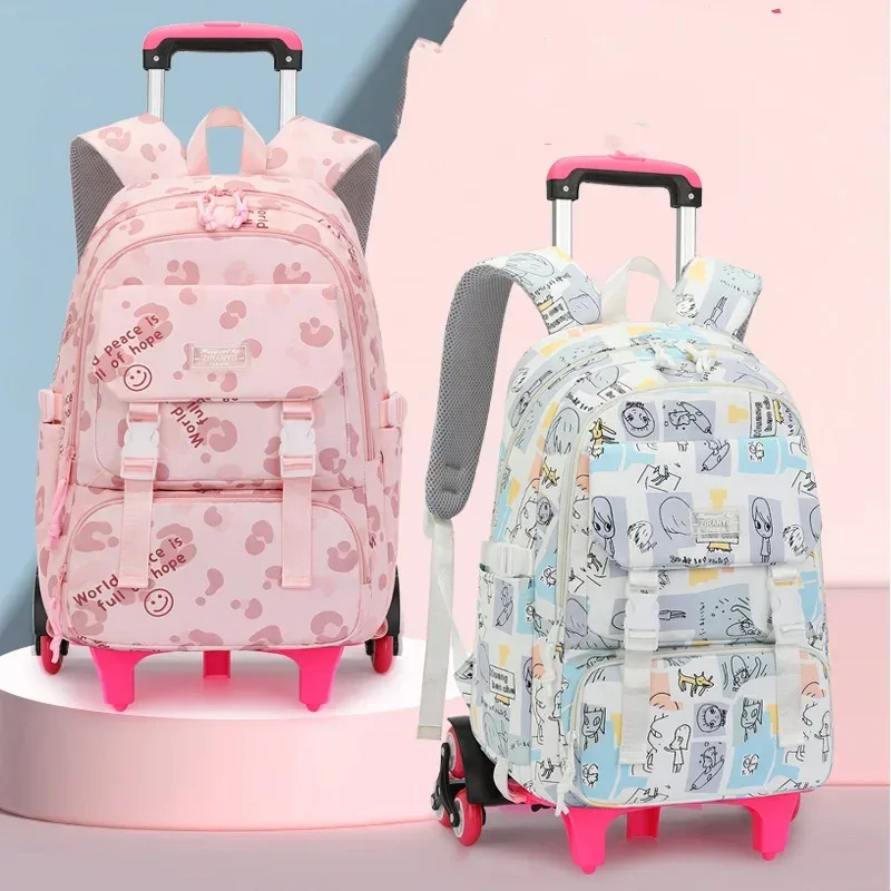 sacs d'école roulants pour filles sac à dos enfants sacs à dos d'école imperméables avec roues collège chariot bagages sac à dos