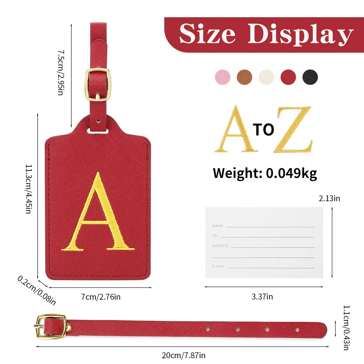 étiquettes de bagage miyin 26 lettres en cuir pu pour valises, protection de la vie privée, accessoires de voyage essentiels, rouge éclatant