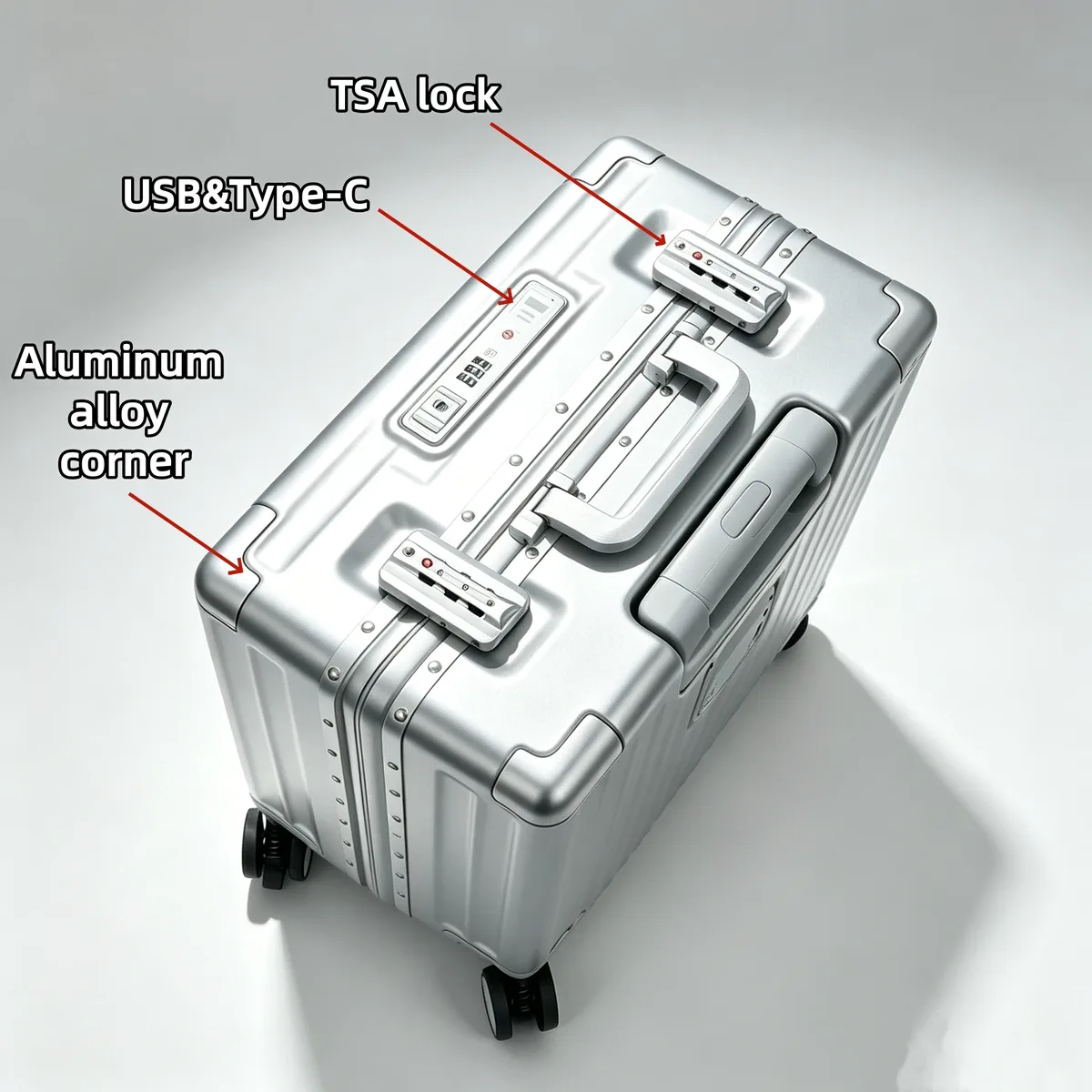 valise à ouverture frontale 18 pouces, bagage à main pour femme, valise à roulettes, coque rigide en pc avec cadre en aluminium, serrure tsa