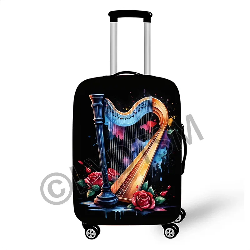 couverture de bagage avec notes musicales, couverture de valise graphique pour guitare rock, piano, tambour, boîtier de chariot élastique, housse de protection pour voyage