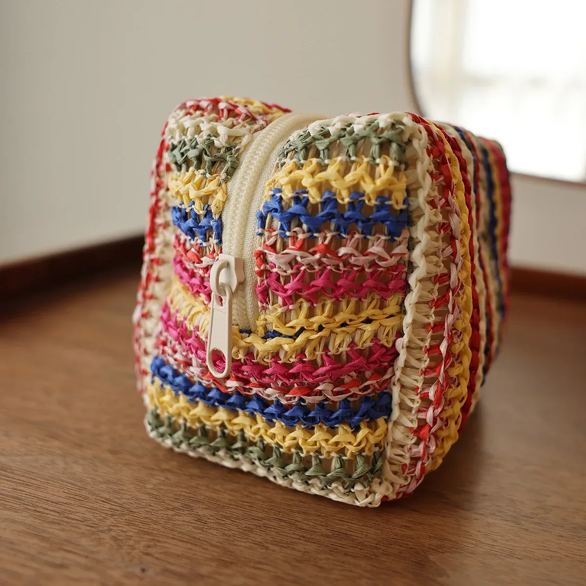 sac à cosmétiques tricoté coloré, sac à main de voyage, pochette de toilette, organisateur de cosmétiques et de soins de la peau pour femmes, sac en déplacement
