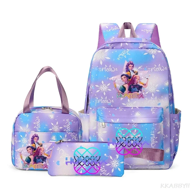 ensemble de 3 sacs à dos kpop demon hunters, sac d'école, sac à déjeuner, trousse à crayons, cadeau de rentrée scolaire pour fille, mochila de loisirs, sacs de voyage pour adolescents