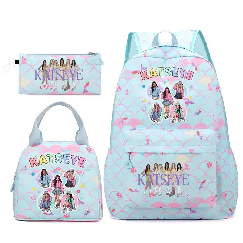 ensemble de sacs à dos katseye 3 pièces, sac à dos grande capacité pour étudiants avec sac à lunch et trousse à crayons, sac à dos décontracté et tendance