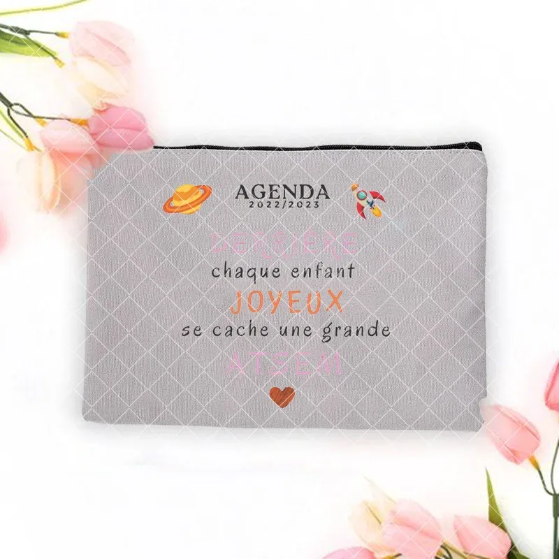 merci atsem – trousse de maquillage imprimée française, grande trousse à crayons, fournitures de papeterie scolaire, sac de rangement, pochette de lavage de voyage, cadeaux pour atsem