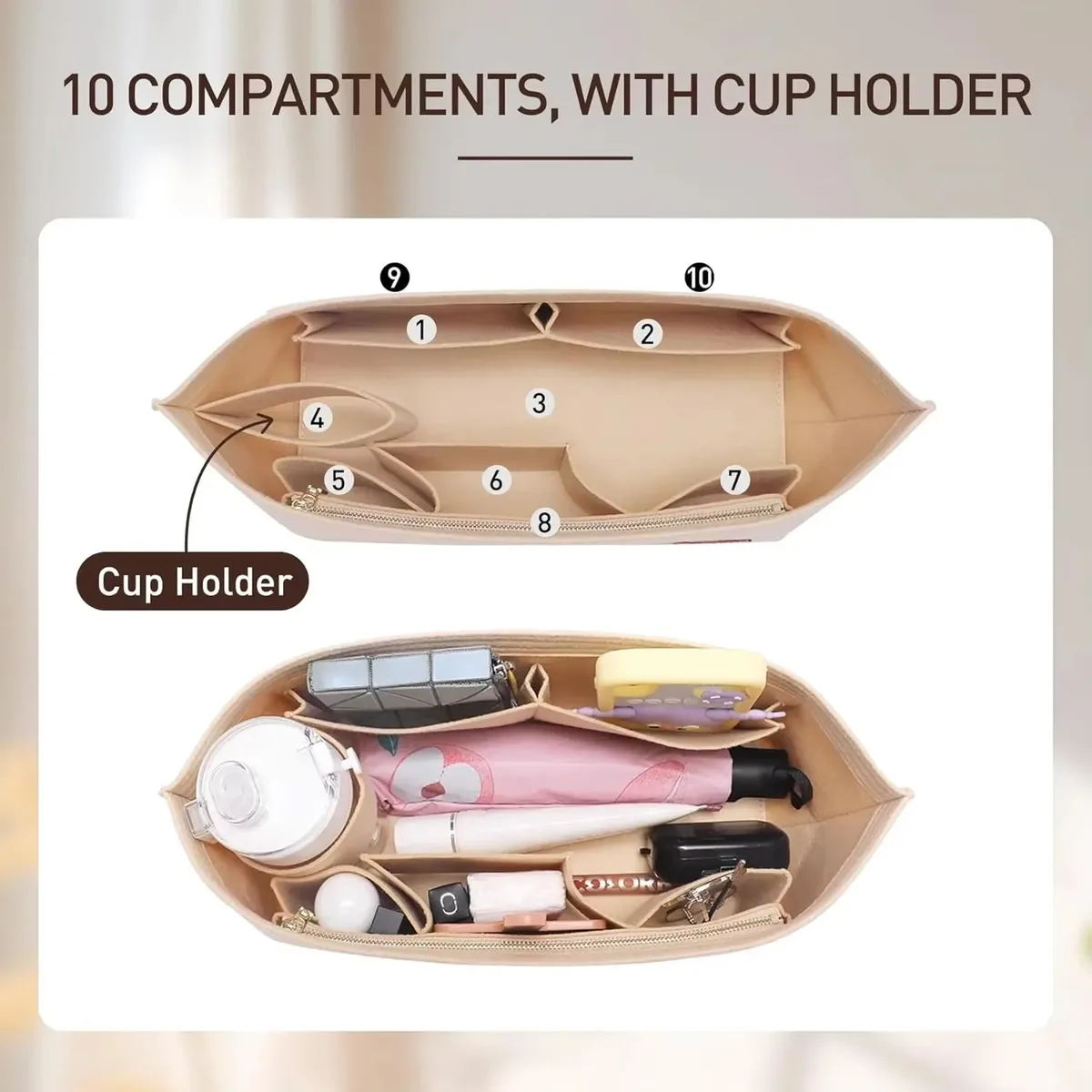 ensemble de 2 organiseurs de sac à main en feutre pour sacs à main, organiseur de sac pour sac fourre-tout lv neverfull, ensemble deux pièces