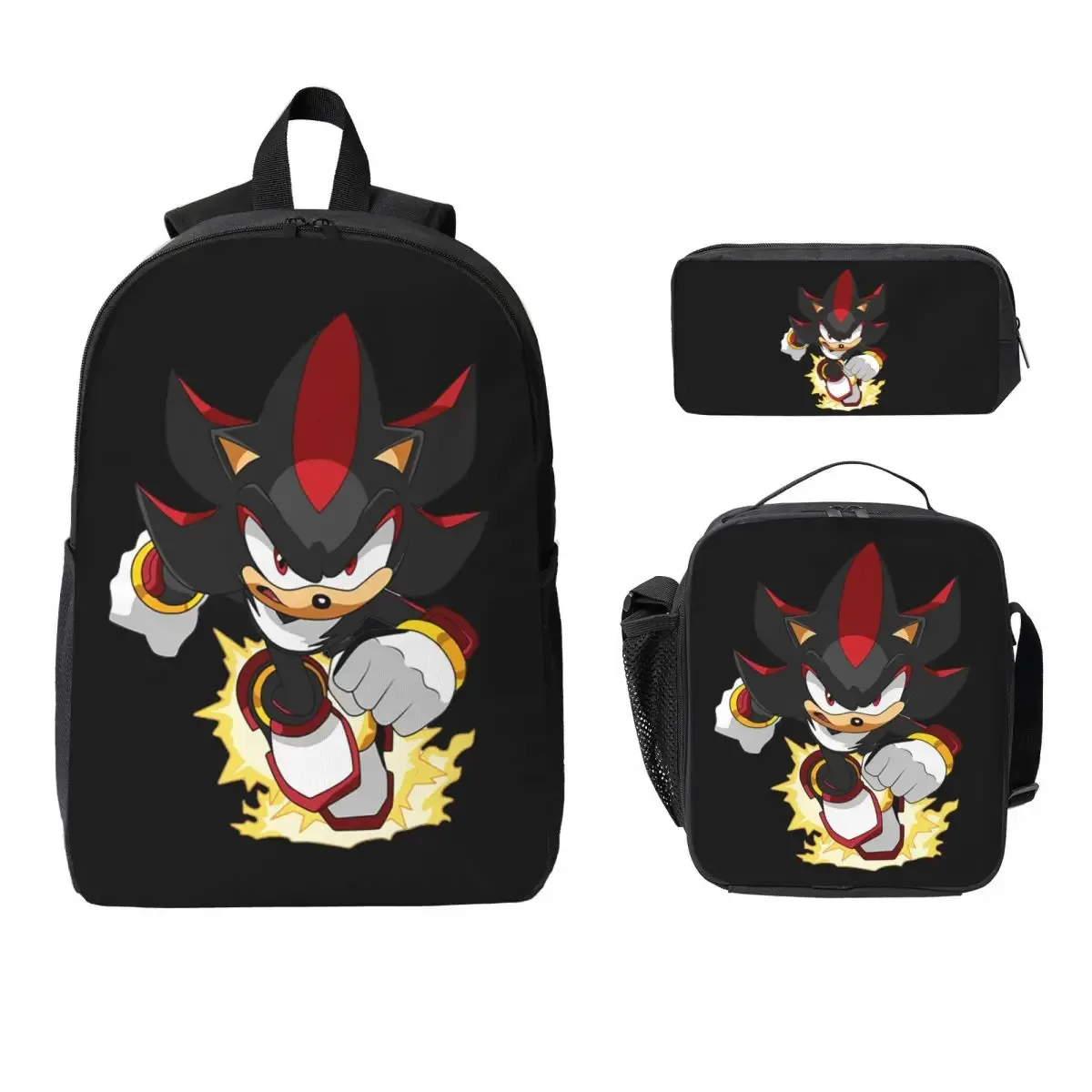 sac à dos shadow the hedgehog pour garçons et filles, sac d'école, sacs à bandoulière pour ordinateur, sac à déjeuner isotherme 3ps, trousse à crayons