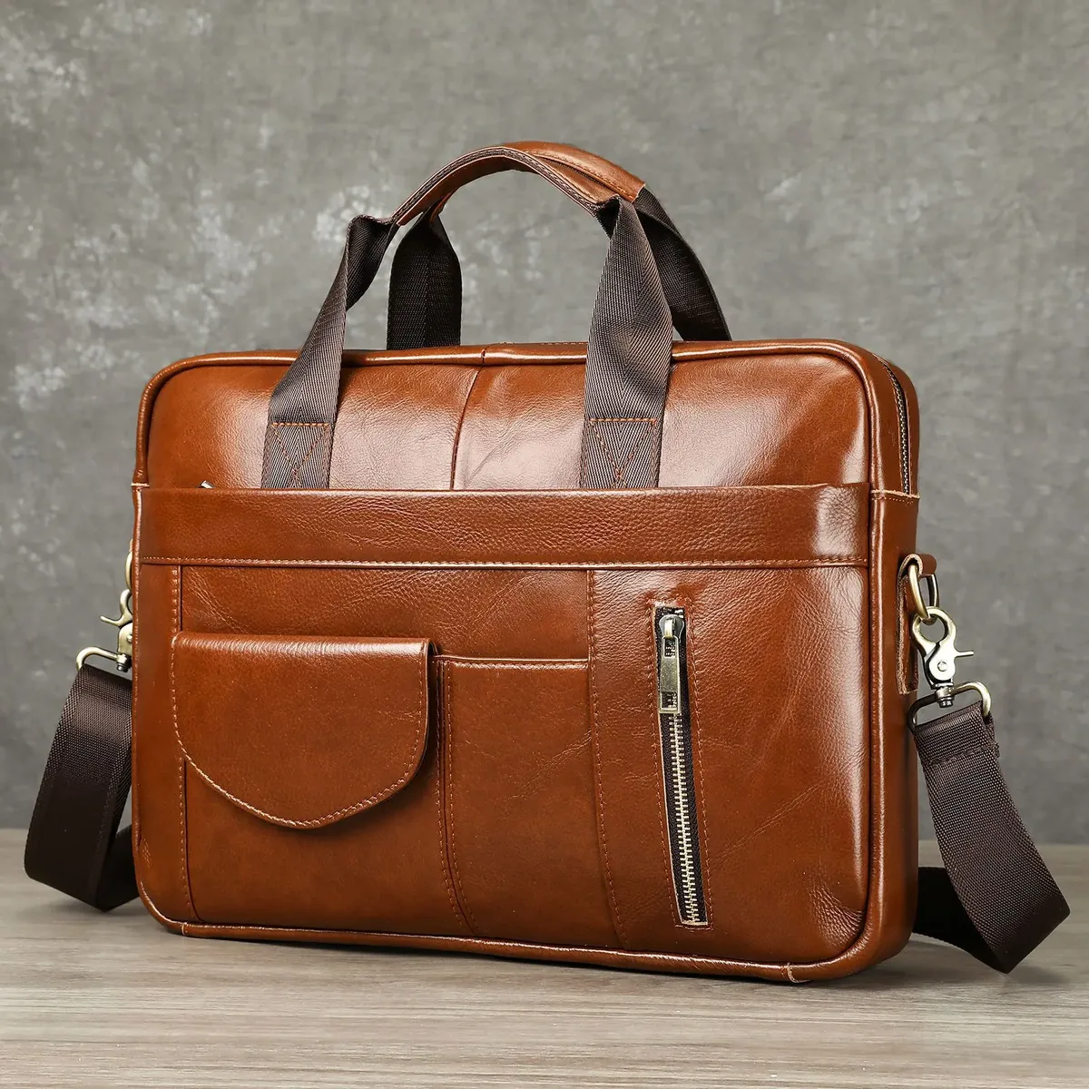 porte-documents en cuir véritable pour hommes, best-seller, grande capacité, sacoche pour ordinateur portable de 14 pouces, sac en cuir de vachette de qualité supérieure