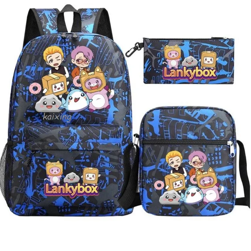 sac à dos tendance lankybox camouflage 3 pièces, grande capacité, pour adolescents, ordinateur portable, école, avec sac à bandoulière, anime, hommes, voyage, mochilas, cadeau