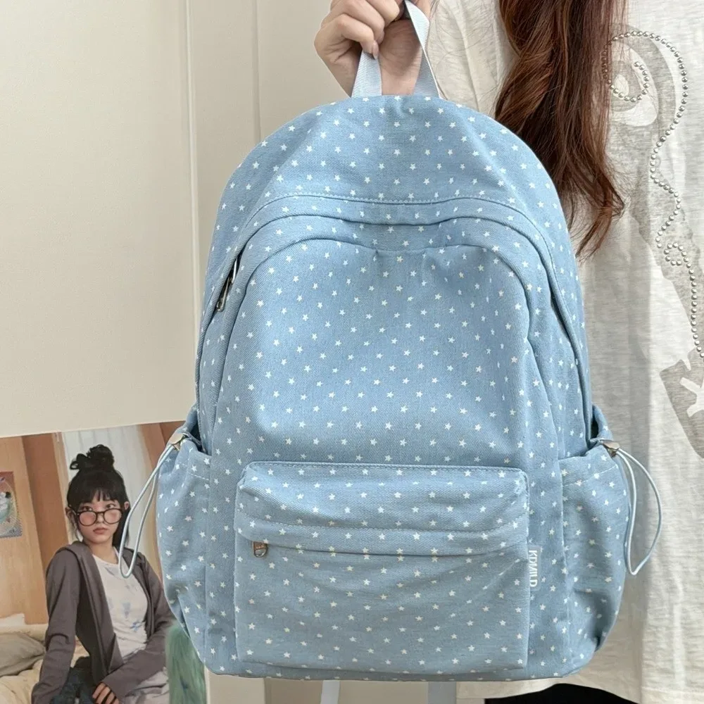 sac à dos tendance à pois grande capacité léger pour l'école et les loisirs, nouveau sac à dos étoile pour femme