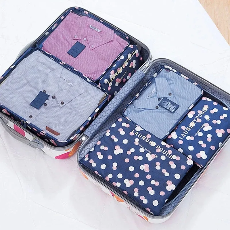sacs de rangement de voyage, valise, emballage, étuis de rangement, bagages, vêtements, chaussures, sac en poudre bien rangé, grand ensemble de 6 pièces