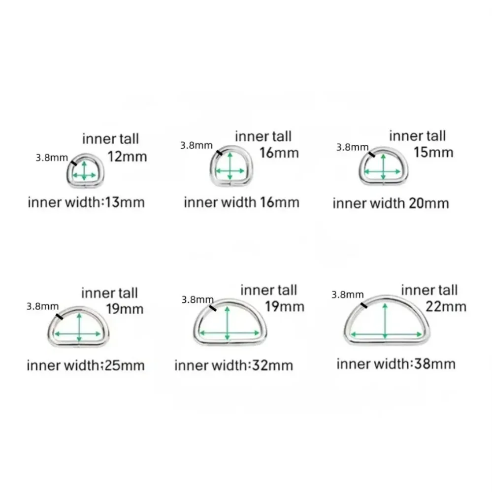 lot de 5 pièces en métal épaissi, anneaux en d semi-circulaires, boucles et chaînes pour sacs à main, sacs à dos, sangles, colliers de chien, accessoires diy