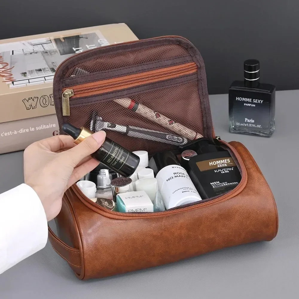 sac de toilette de voyage de haute qualité pour femmes et hommes, sacs cosmétiques rétro en cuir pu, sac de maquillage de voyage imperméable pour femmes