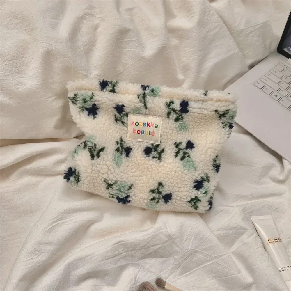 pochette rétro rayée pour femmes, sac à cosmétiques, trousse de toilette en peluche, sacs de maquillage, pochette de maquillage, étui de voyage, organisateur de cosmétiques