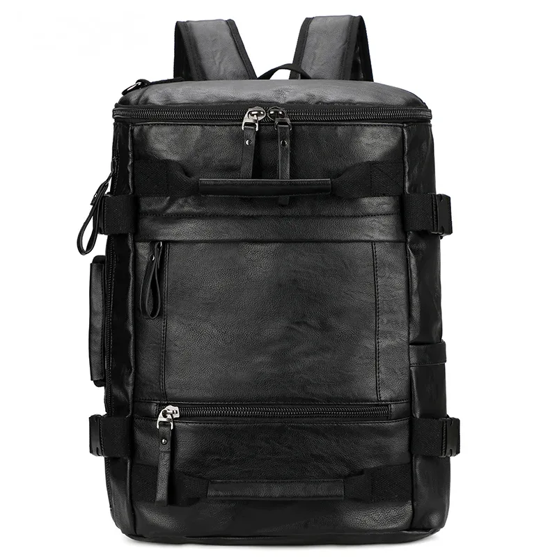 Grande capacité hommes voyage sac à dos sac en cuir noir homme sac à dos pour voyage sac à dos pour ordinateur portable Mochila