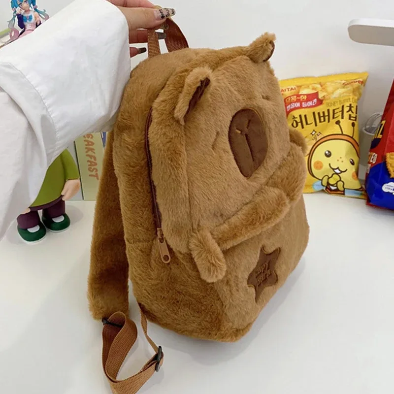sac à dos en peluche capybara kawaii pour femme, sac fourre-tout drôle de dessin animé, grande capacité, cadeau pour enfants, polyvalent, nouveau
