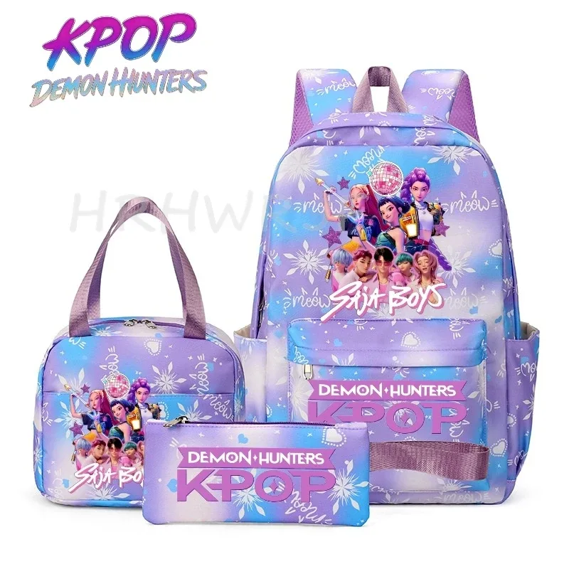 sac à dos kpop demon hunter avec imprimé neige, cartable pour adolescents avec sac à bandoulière pour usage quotidien, sacs de voyage décontractés pour filles, 3 pièces