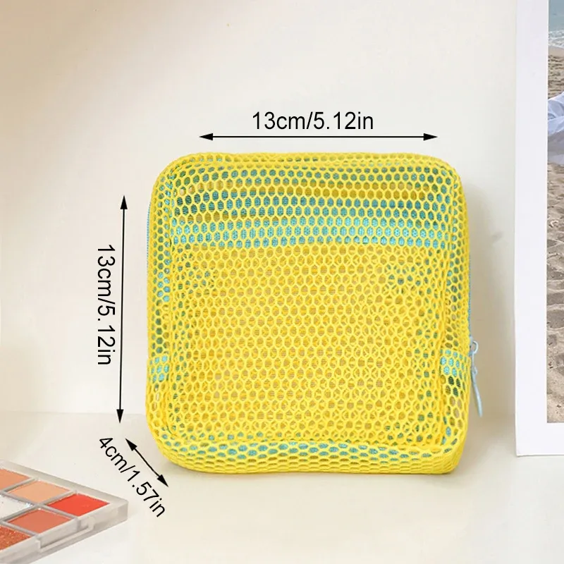 sac cosmétique carré en maille, sac de rangement cosmétique carré portable avec fermeture éclair, sac de rangement multi-usages pour articles divers