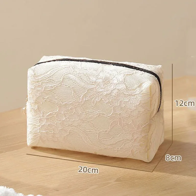 trousse de maquillage imprimée en maille de dentelle, trousse de toilette multifonctionnelle portable de grande capacité, sac de rangement de voyage mignon, accessoires cosmétiques