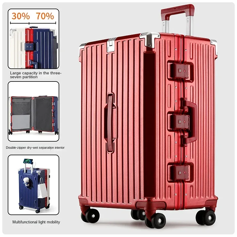 nouvelle valise à cadre en aluminium, capacité importante 3:7, avec serrure à combinaison, multifonctionnelle, à roulettes, pour bagage cabine