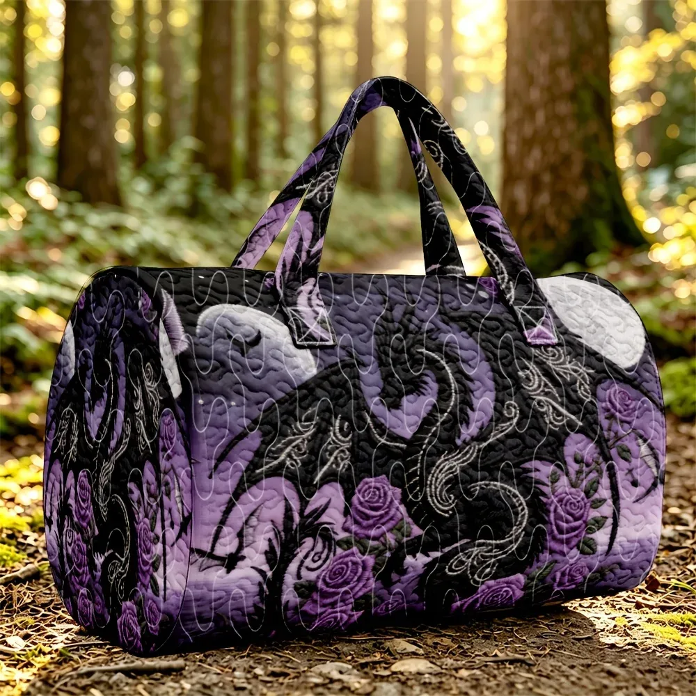 sac de voyage matelassé de grande capacité, motif dragon gothique romantique violet, pour les vacances