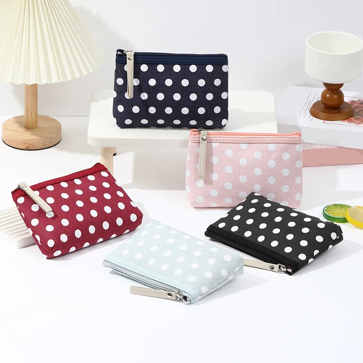 petite trousse de maquillage en toile à pois, simple et portable, sac de rangement pour soins de la peau, version coréenne, trousse à crayons pour étudiants, portefeuille