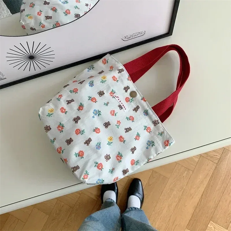 sac de shopping en toile simple pour femmes, sacs à bandoulière pliables, pochette alimentaire de pique-nique, petit fourre-tout, boîte à déjeuner pour étudiants